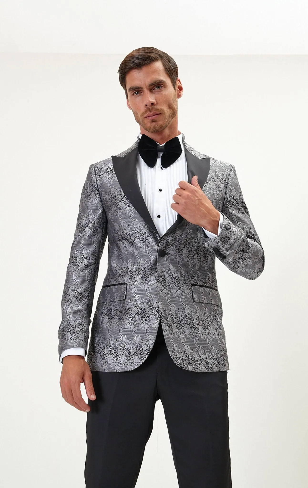 Paisley Peak Lapel Tuxedo Jacket - Silver