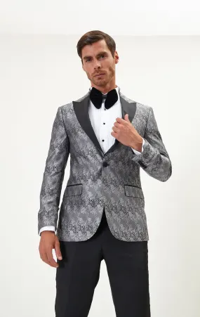 Paisley Peak Lapel Tuxedo Jacket - Silver