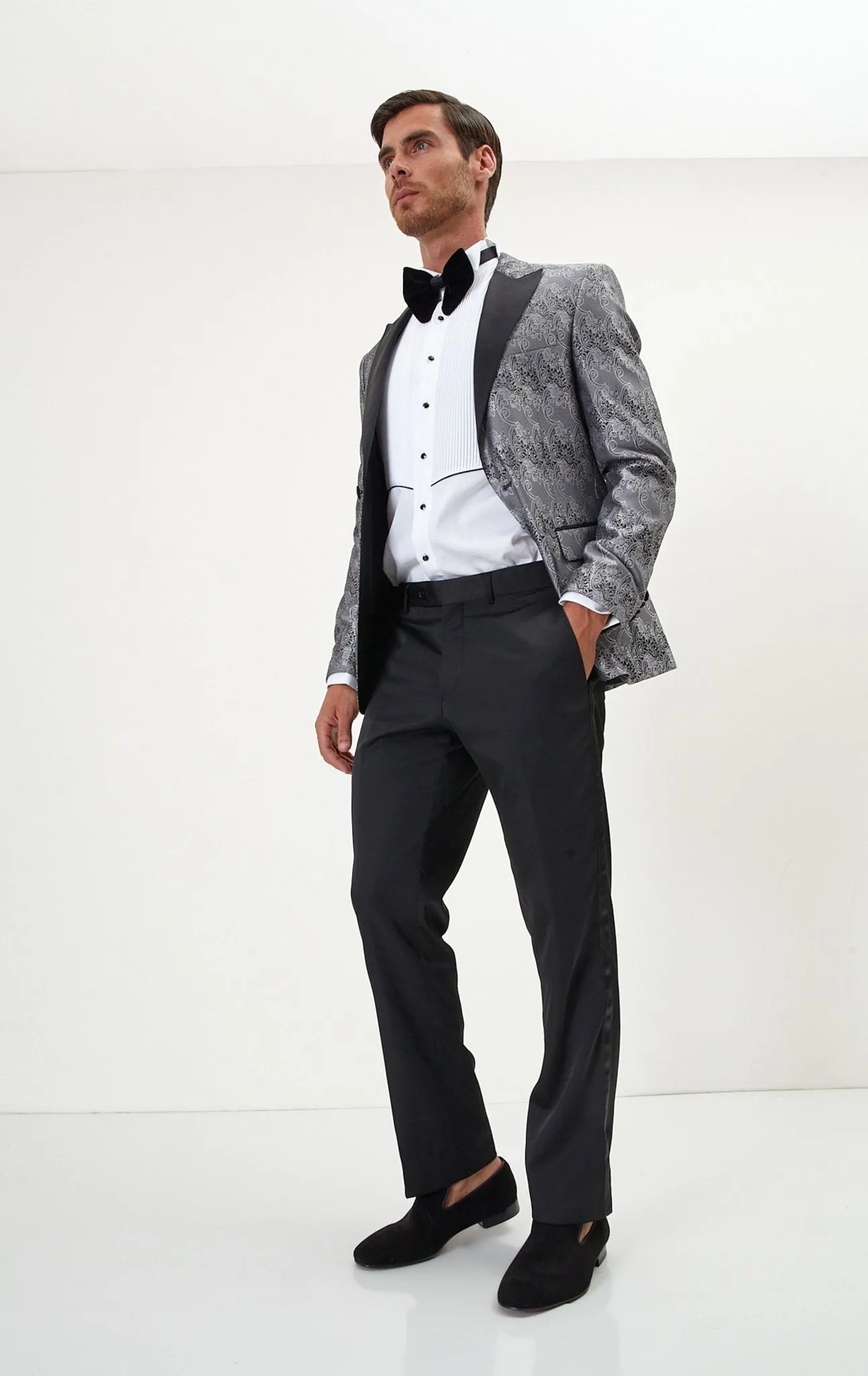 Paisley Peak Lapel Tuxedo Jacket - Silver