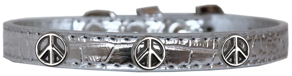 Peace Sign Widget Croc Dog Collar Silver Size 18