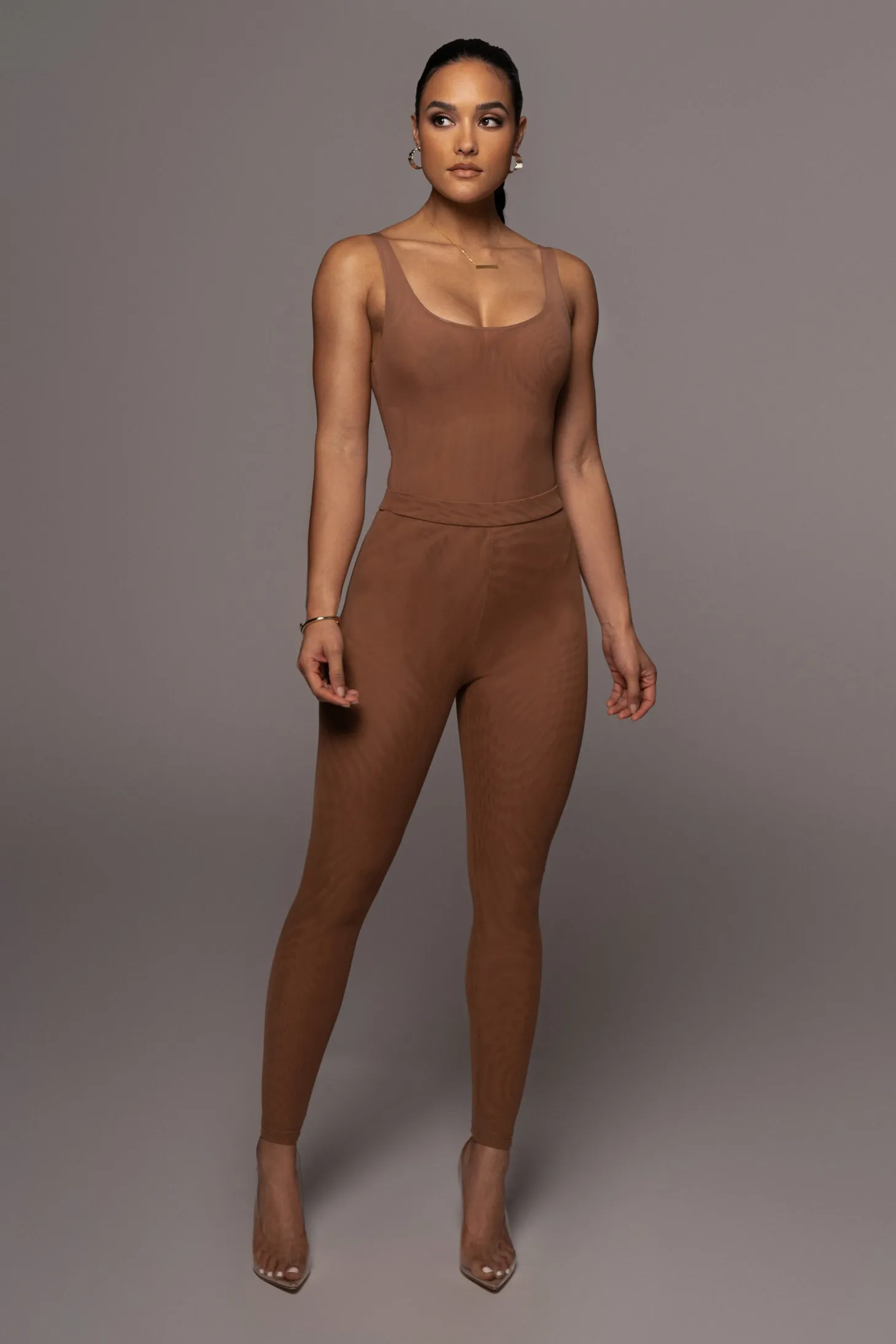 Pecan Mesh Essentials Tank Bodysuit Undergarment