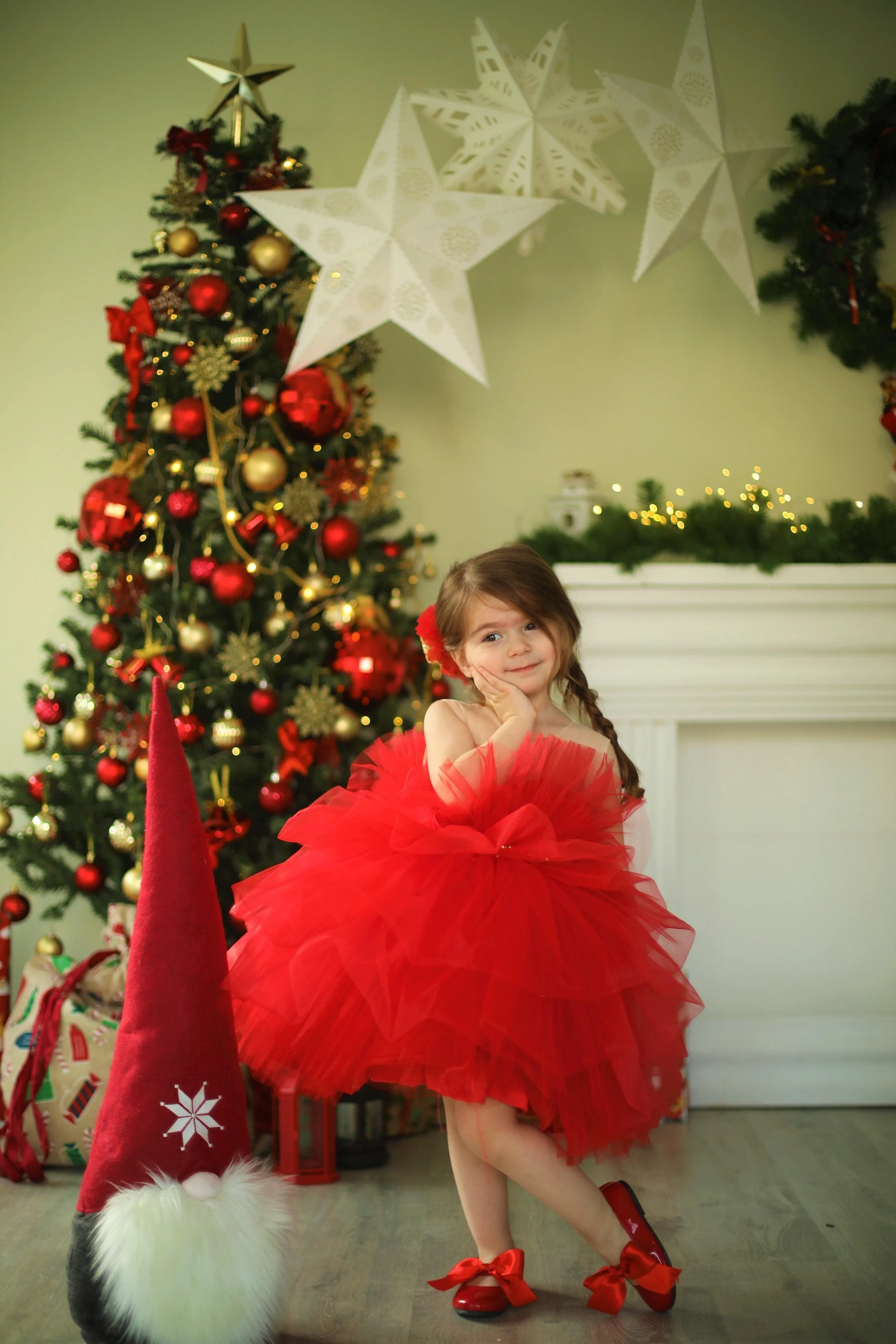 Pelin tulle girl dress red