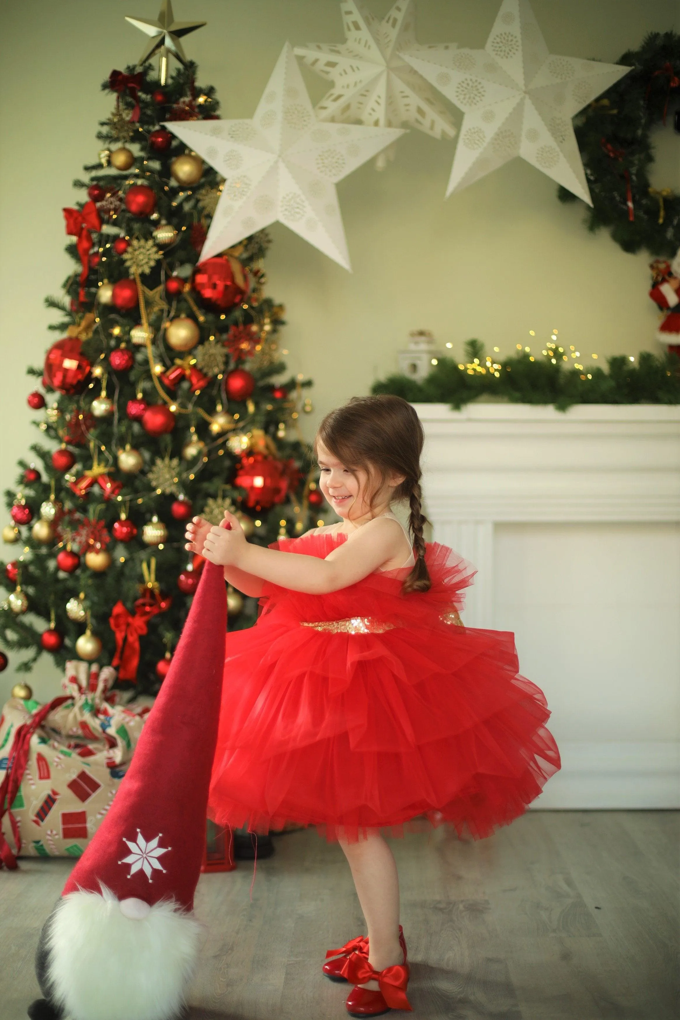 Pelin tulle girl dress red