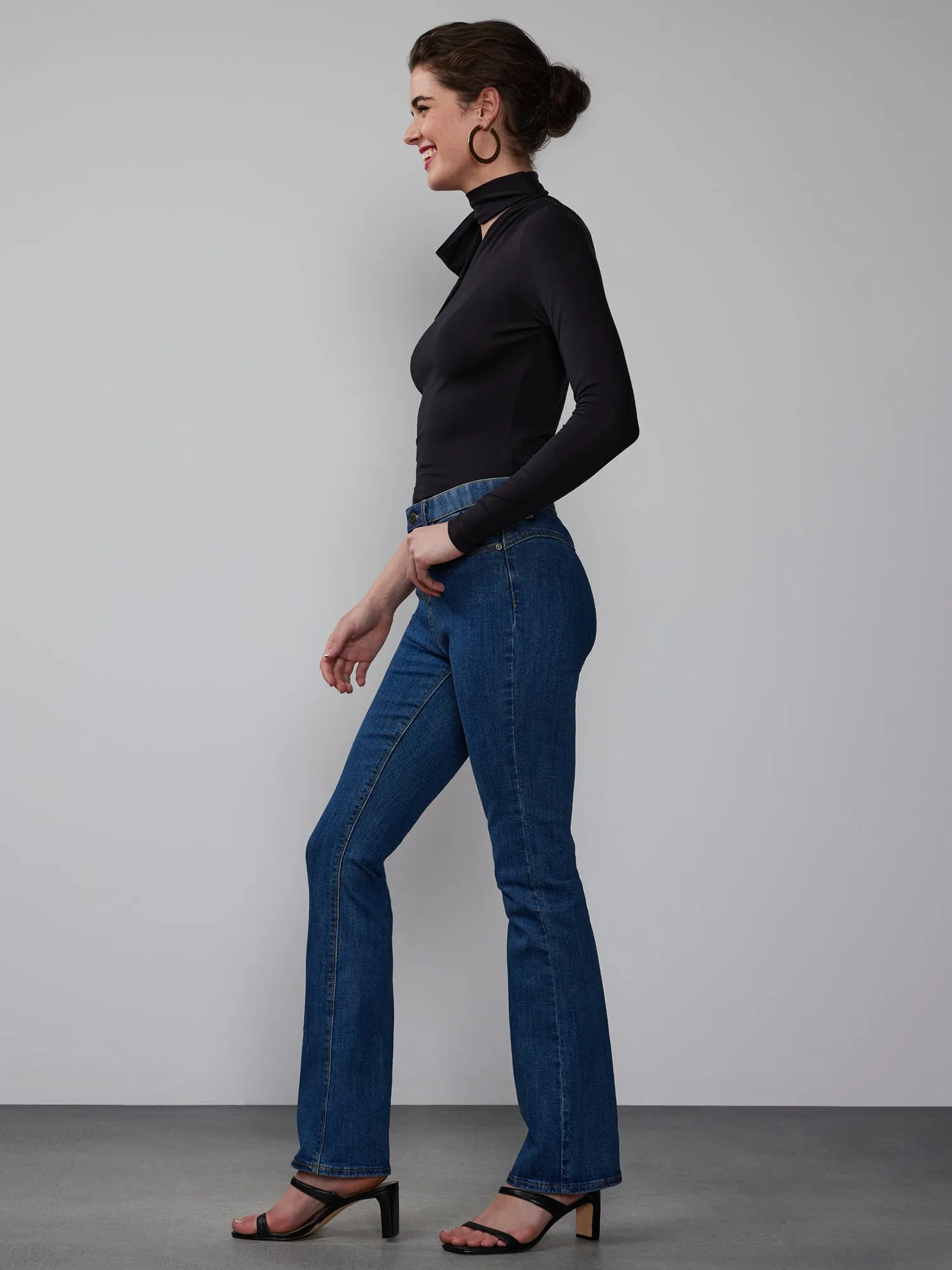 Petite High Rise Curved Yoke Bootcut Jeans