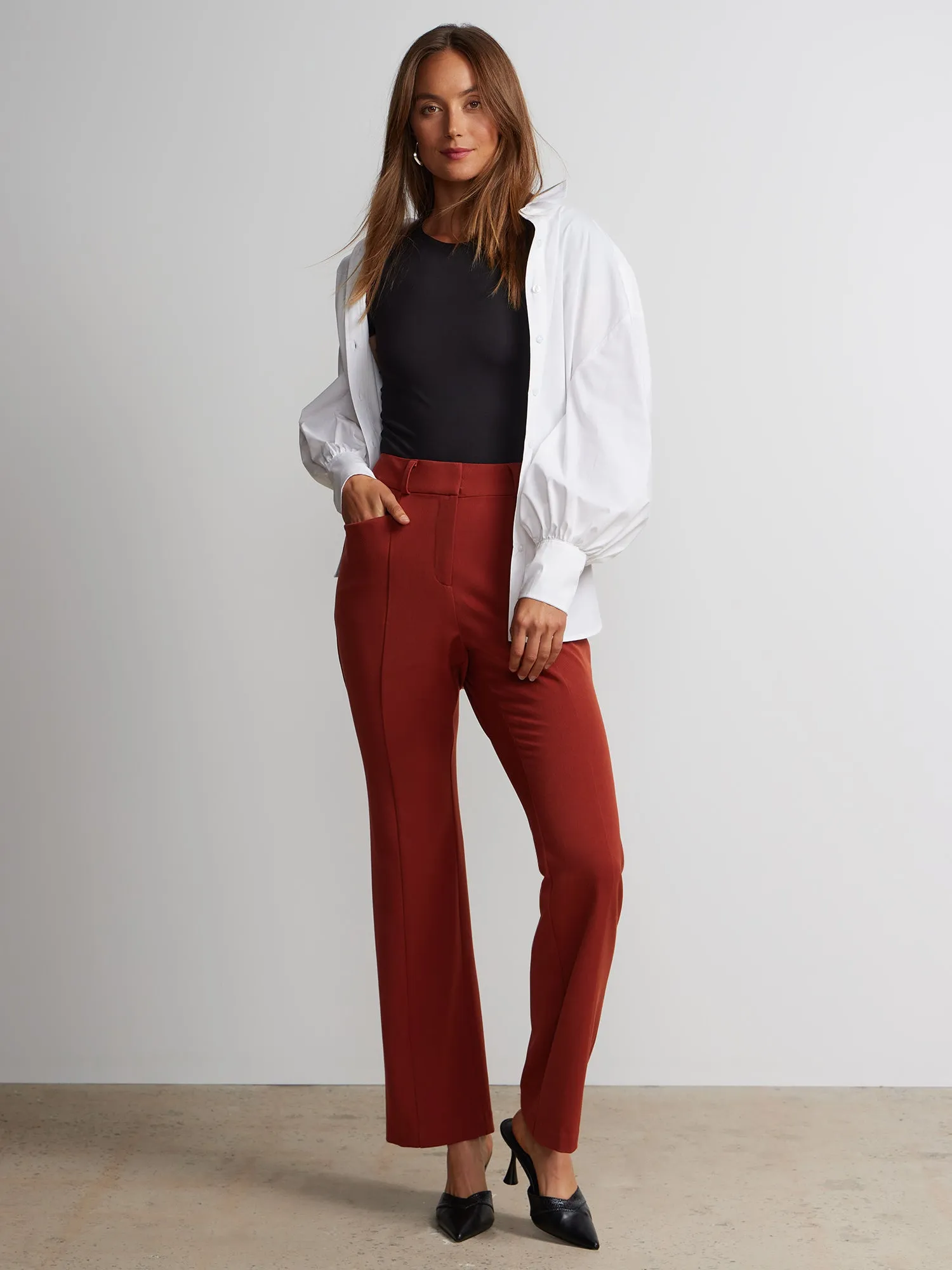 Petite Seamed Slim Bootcut Pants