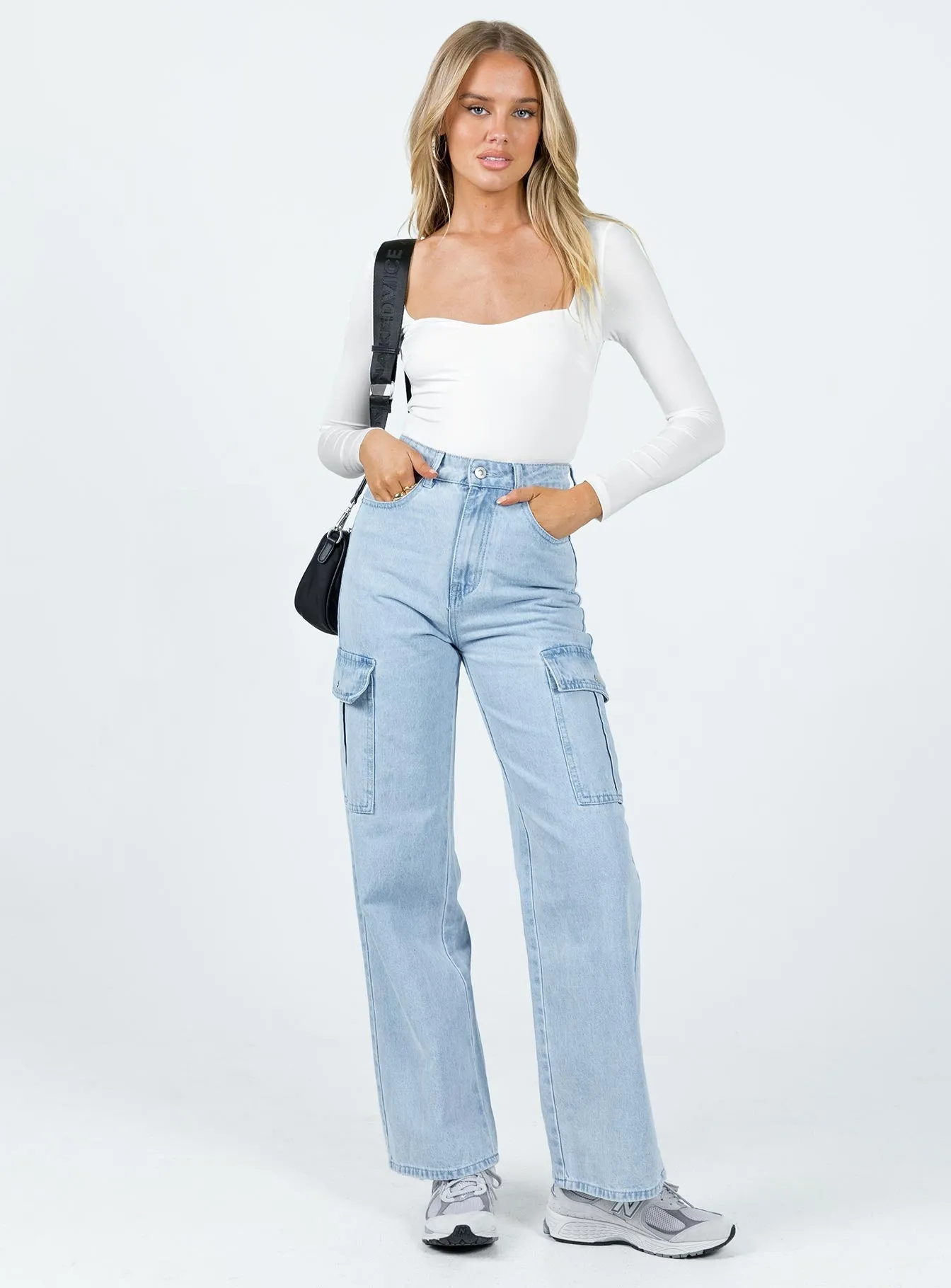 Pimaga Wide Leg Cargo Jeans Light Wash Denim