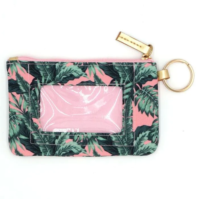 Pink Green Tropical Leaves ID Wallet