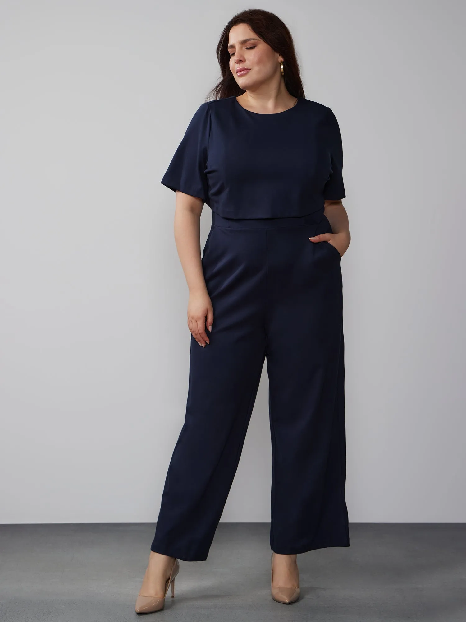 Plus Short Sleeve T-Shirt Overlay Jumpsuit