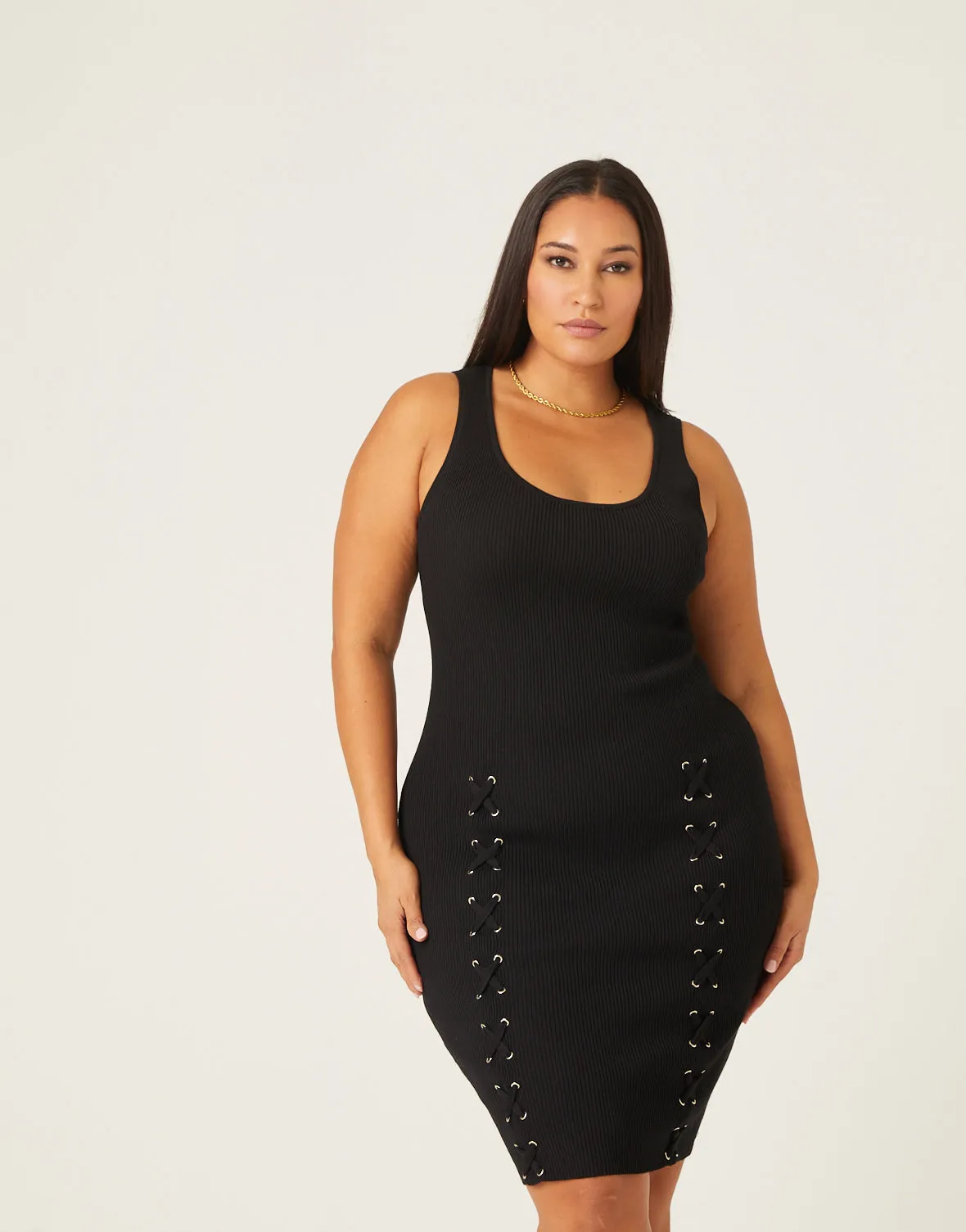 Plus Size Lace Up Bodycon Dress