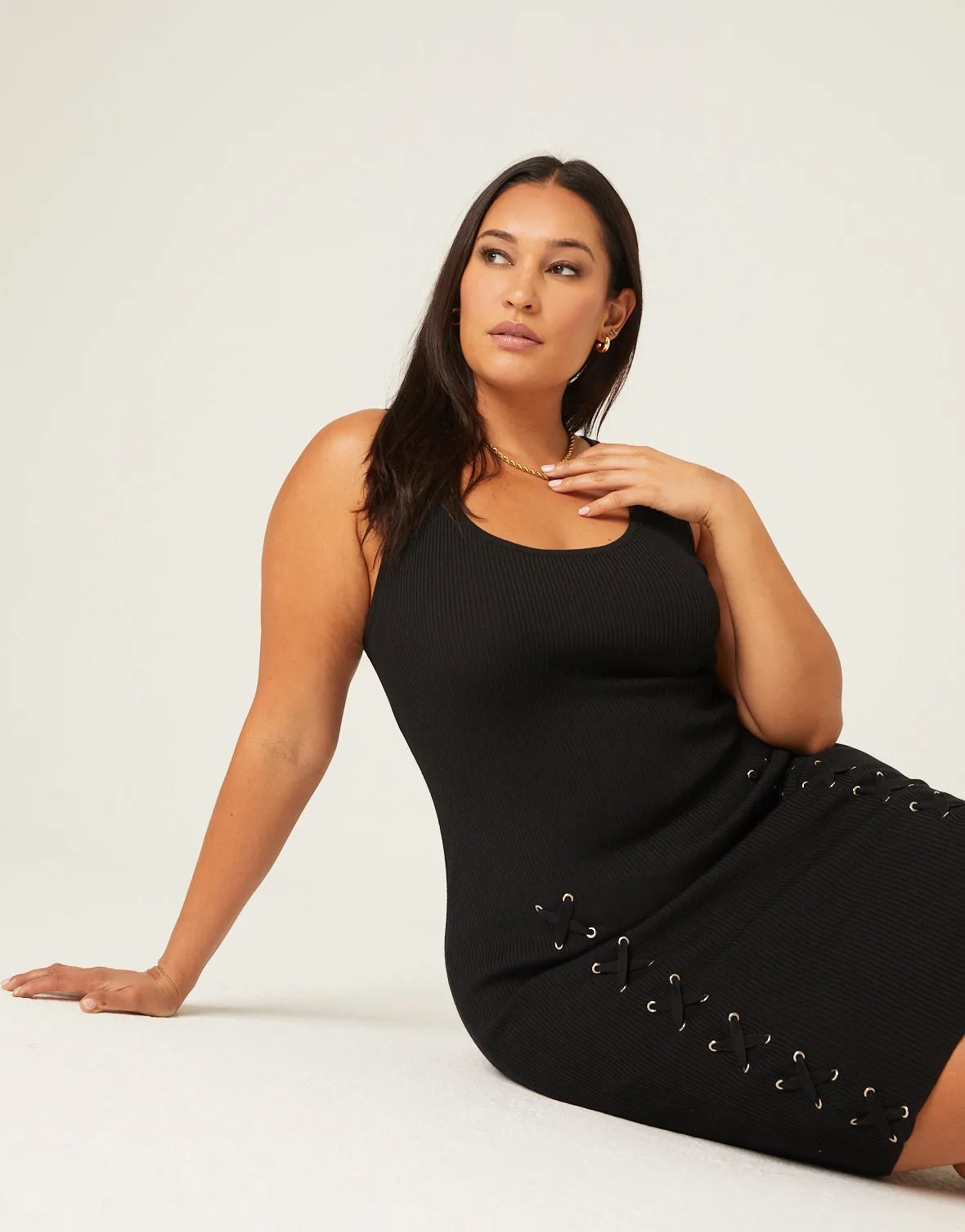 Plus Size Lace Up Bodycon Dress