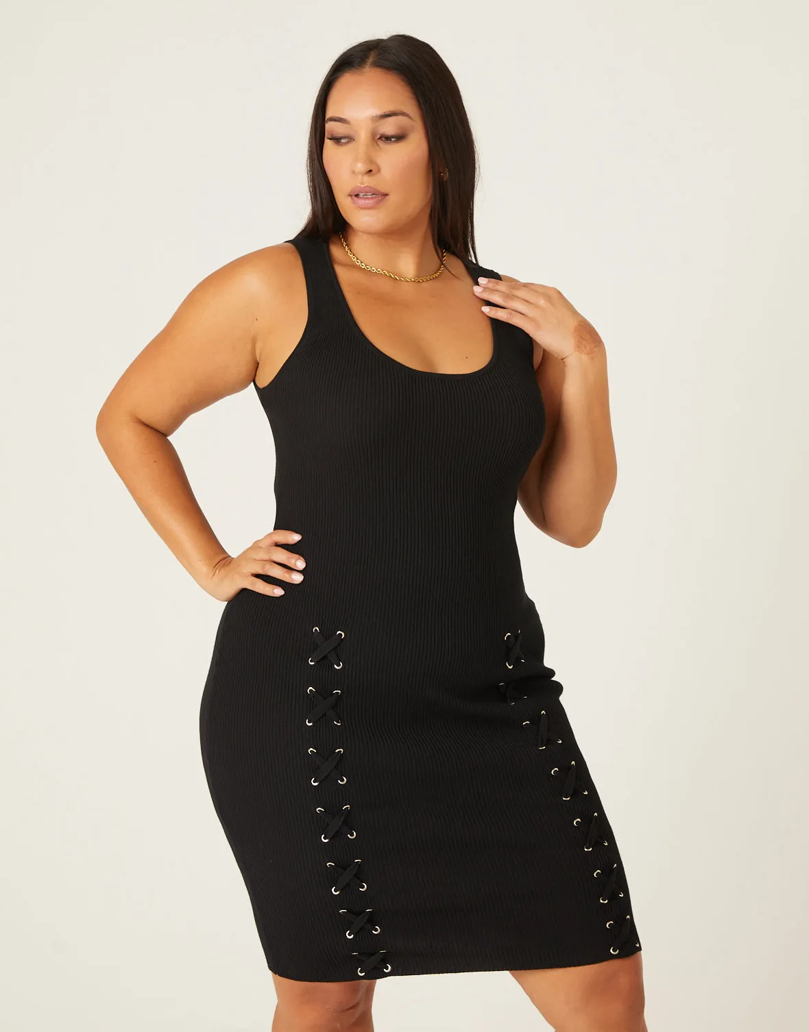 Plus Size Lace Up Bodycon Dress