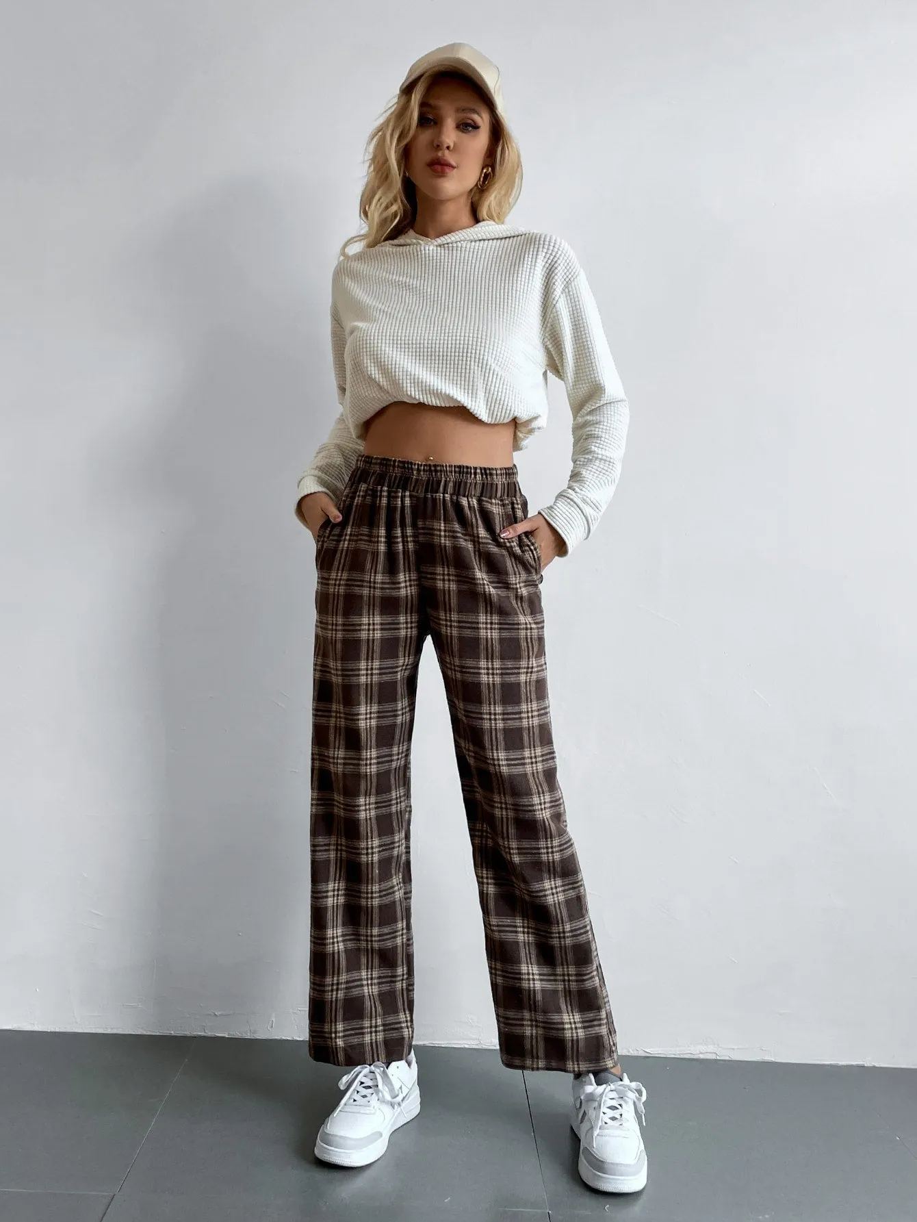 Preppy Tartan High Waist Long Women Pants