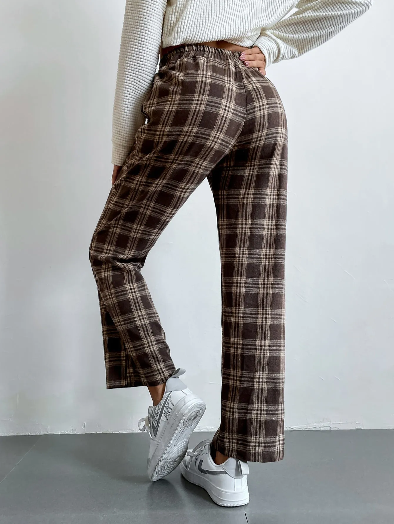 Preppy Tartan High Waist Long Women Pants