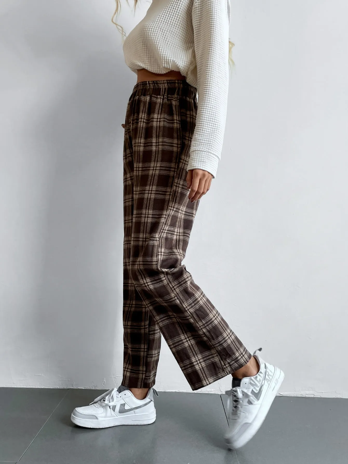 Preppy Tartan High Waist Long Women Pants