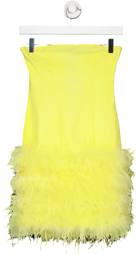 PrettyLittleThing Yellow Feather Detail Bandeau Bodycon Dress UK 6