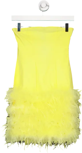 PrettyLittleThing Yellow Feather Detail Bandeau Bodycon Dress UK 6