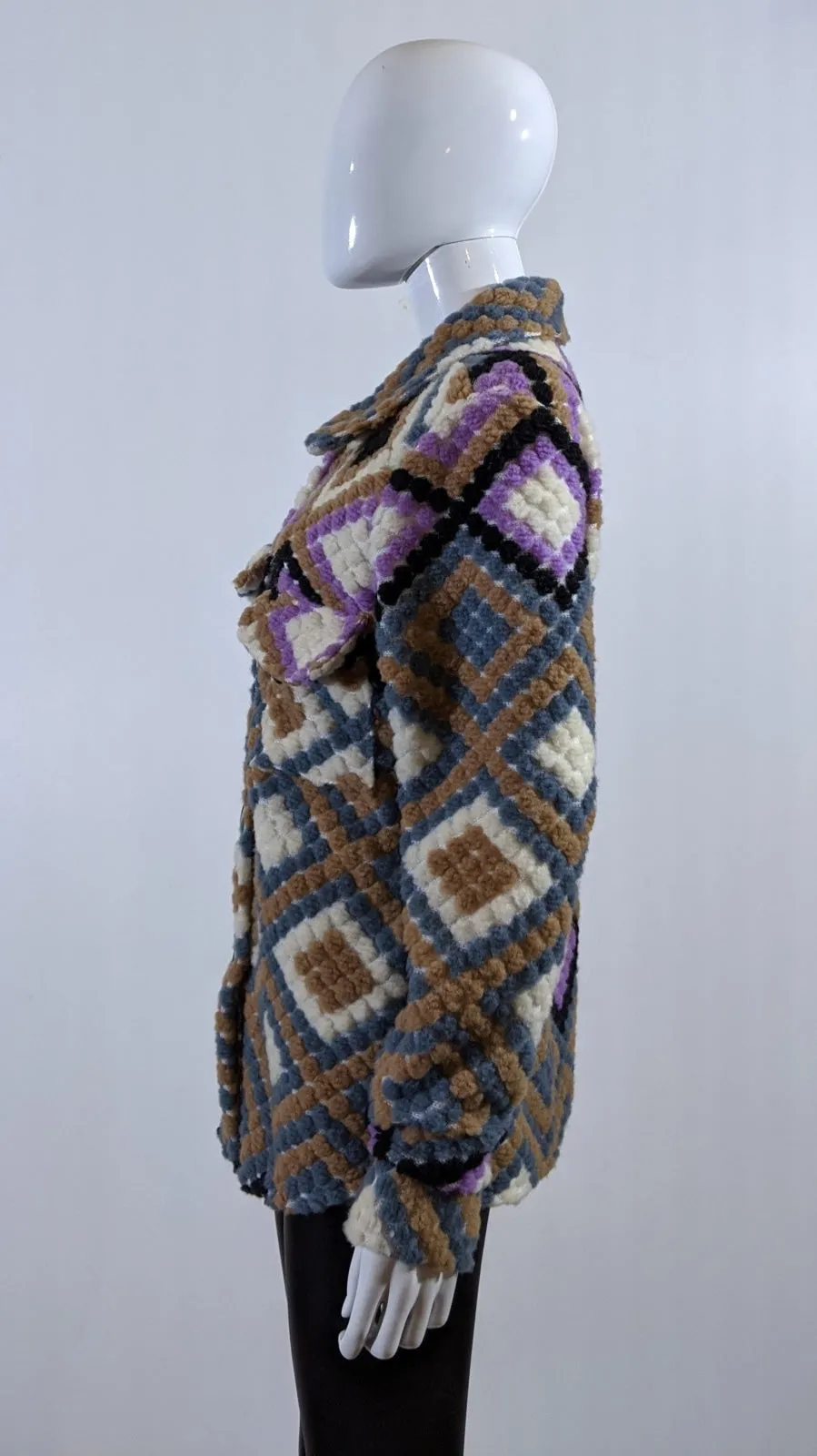 Purple Wool Blend Aztec Print Button Up Shacket