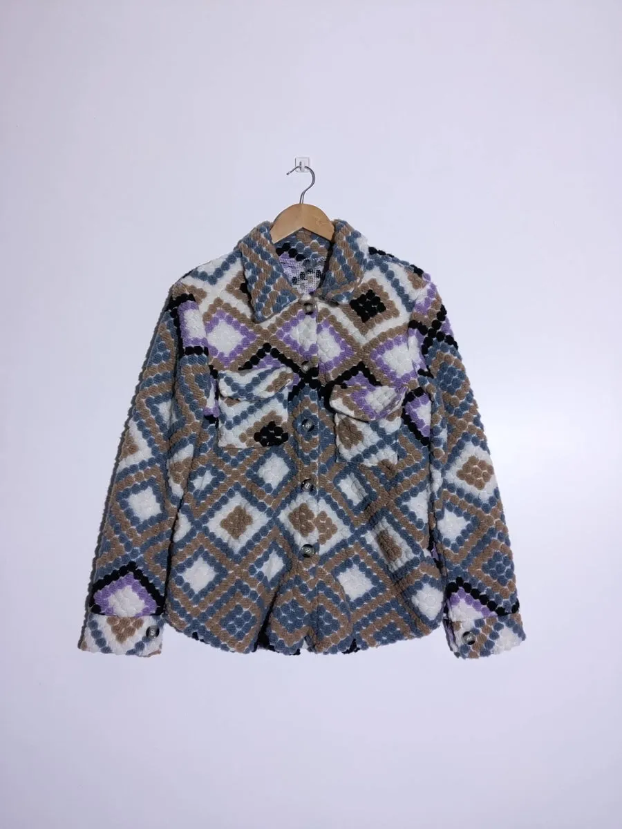 Purple Wool Blend Aztec Print Button Up Shacket