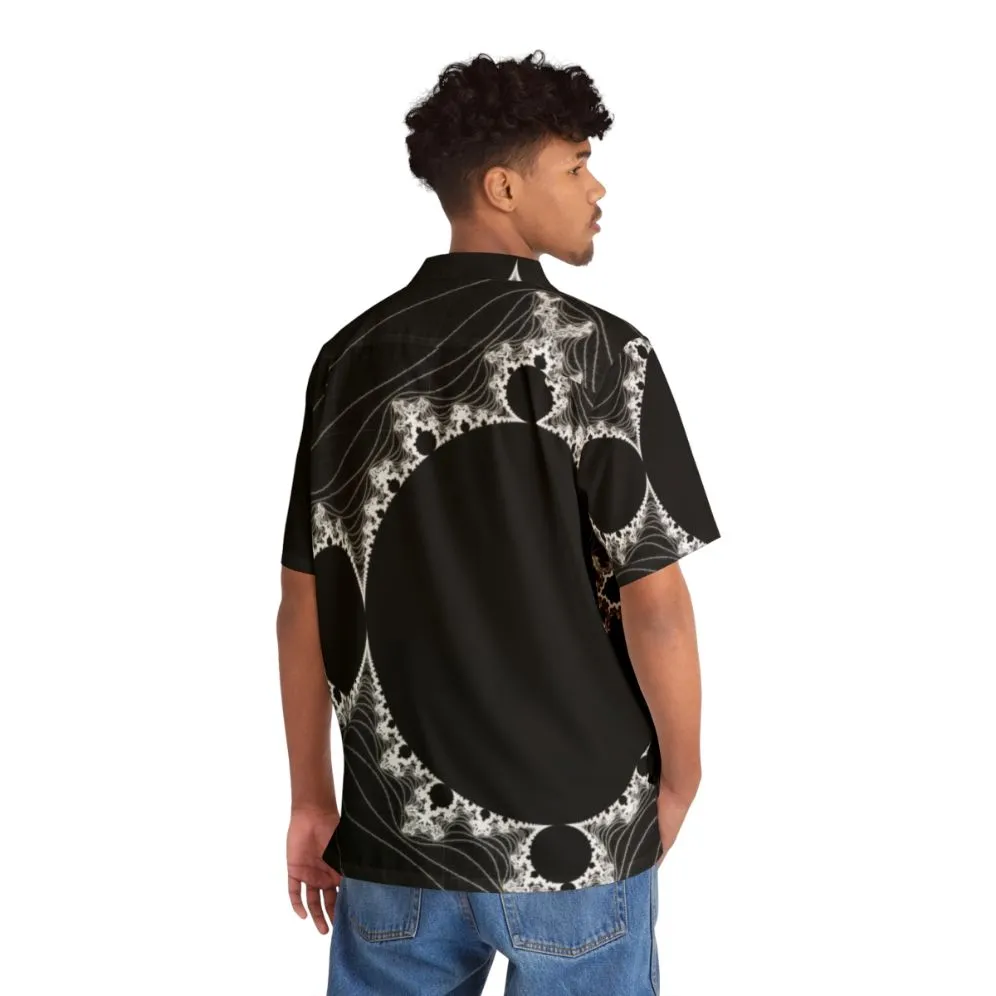 "Minimalist Fractal Design Hawaiian Shirt - White Linear Mandelbrot"