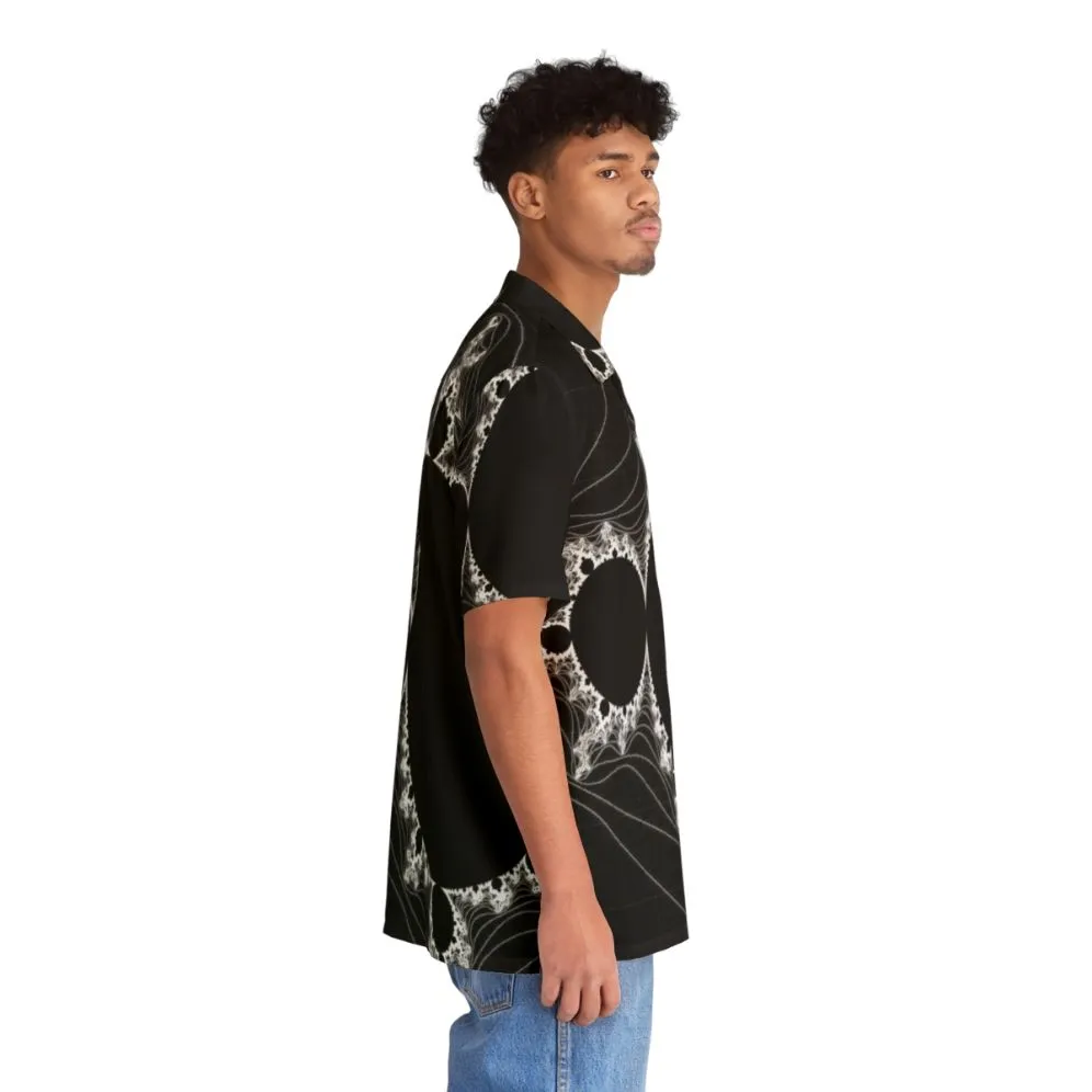 "Minimalist Fractal Design Hawaiian Shirt - White Linear Mandelbrot"