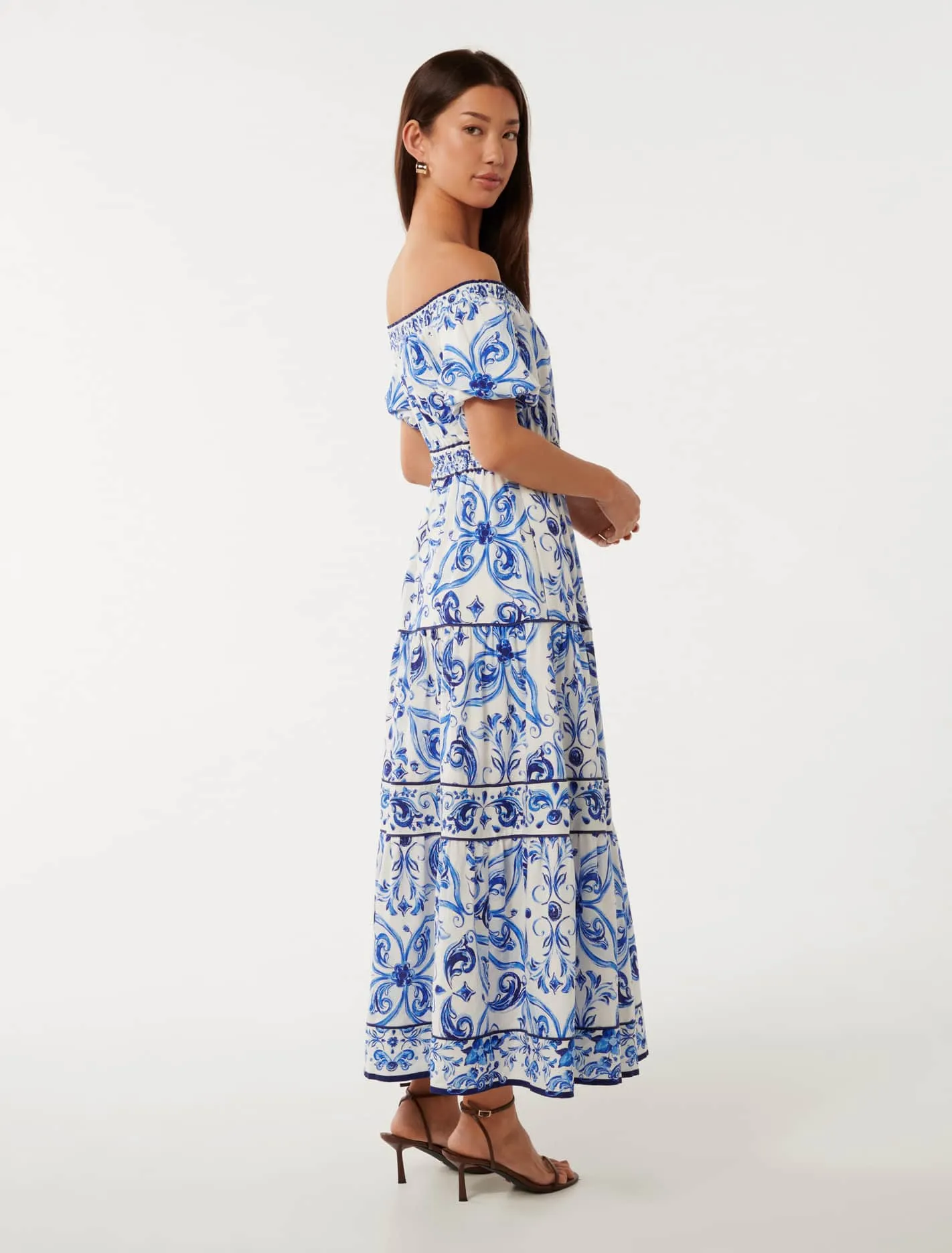 Ravenna Off Shoulder Tiered Midi Dress