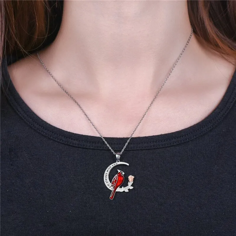 Red Parrot Bird Cardinals Necklace I am will always with you Pendant