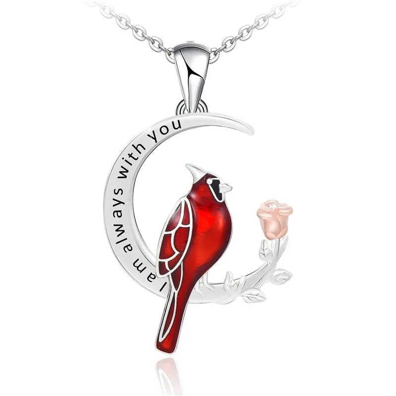 Red Parrot Bird Cardinals Necklace I am will always with you Pendant