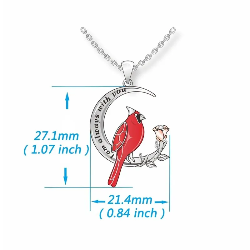 Red Parrot Bird Cardinals Necklace I am will always with you Pendant