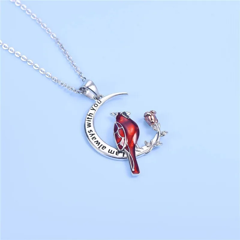 Red Parrot Bird Cardinals Necklace I am will always with you Pendant