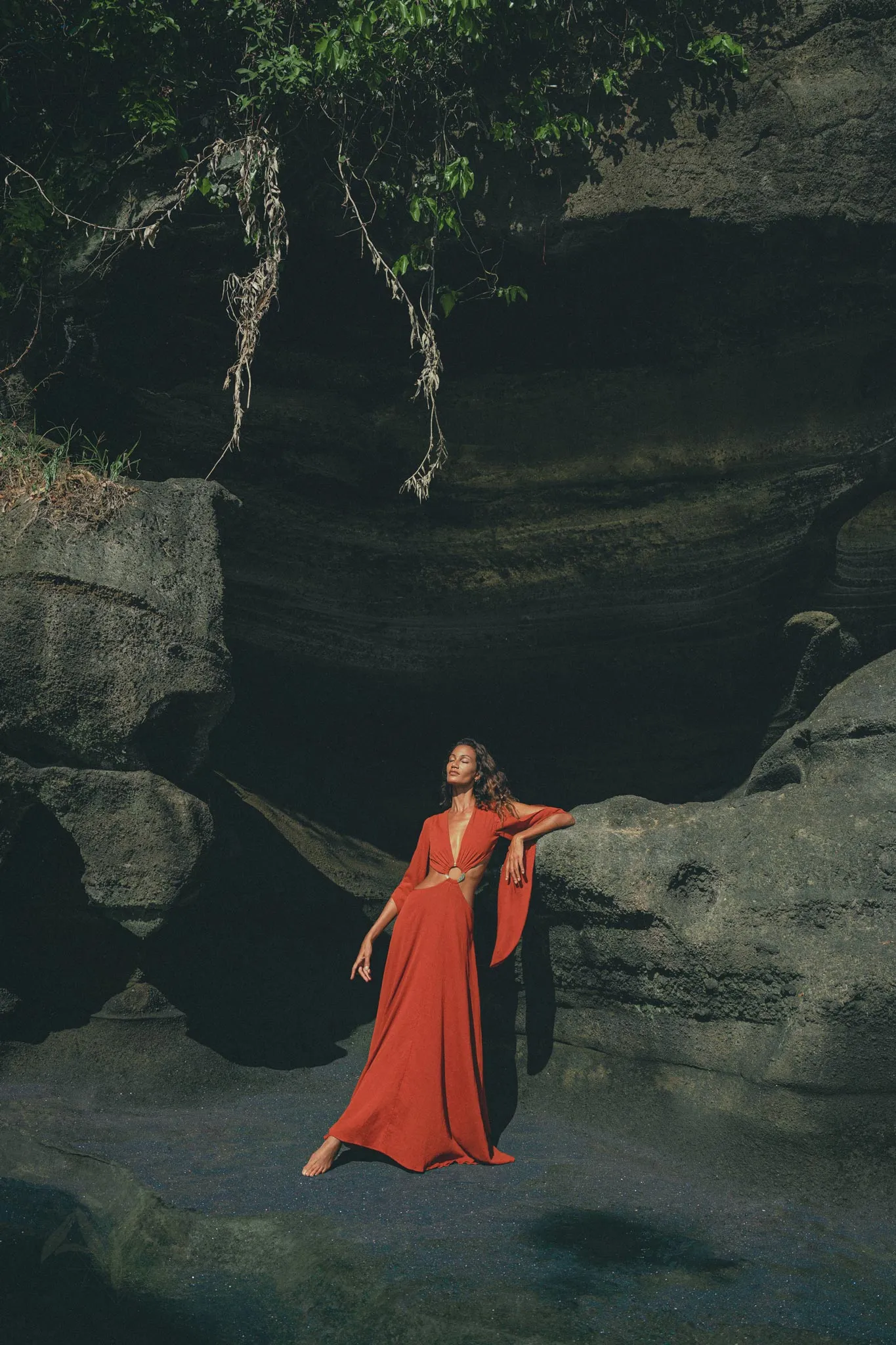 Red Wedding Guest Open Bell Sleeves Dress • Organic Priestess Bridesmaid Dress