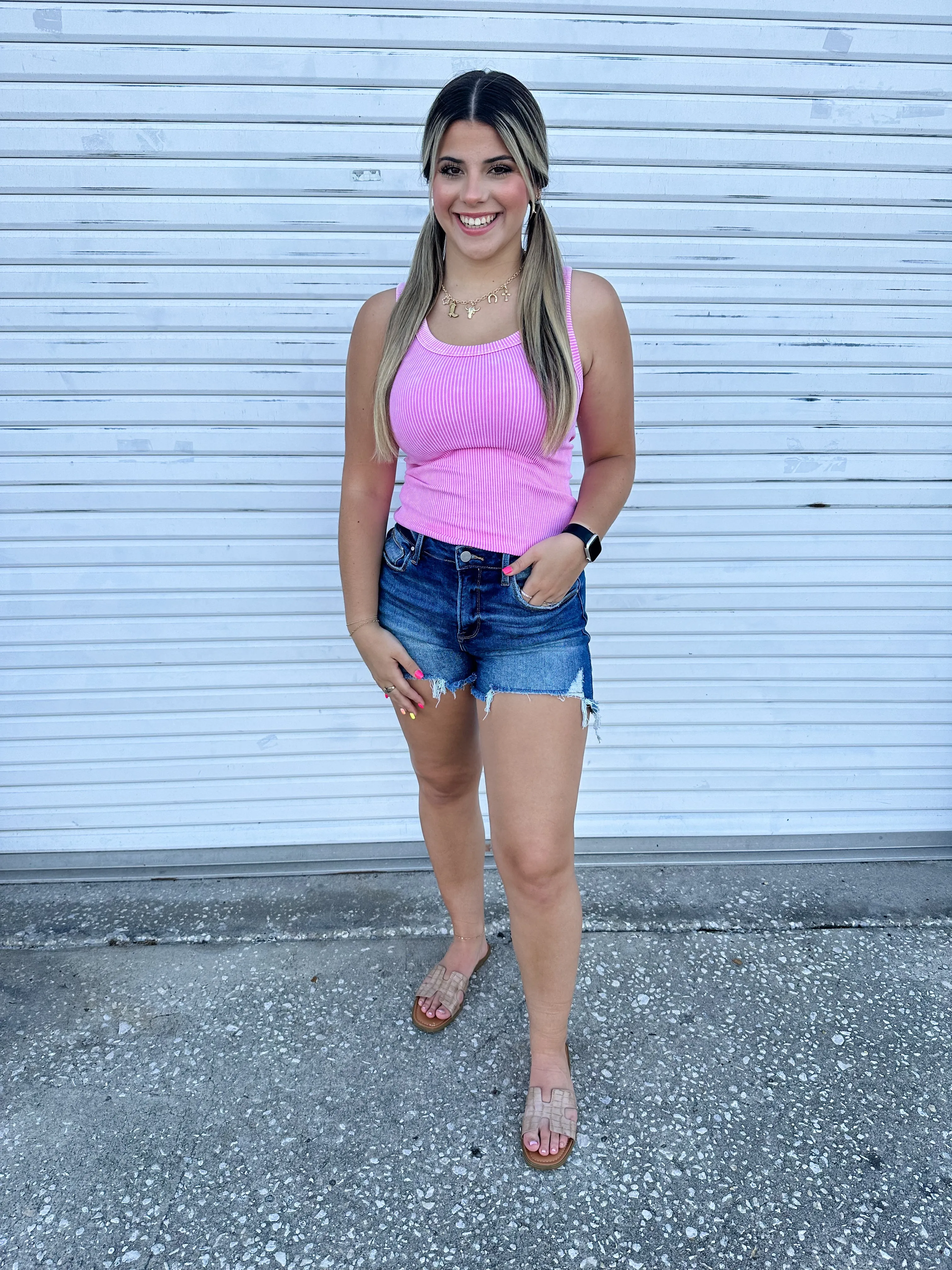 Regina Ribbed Tank -Pink