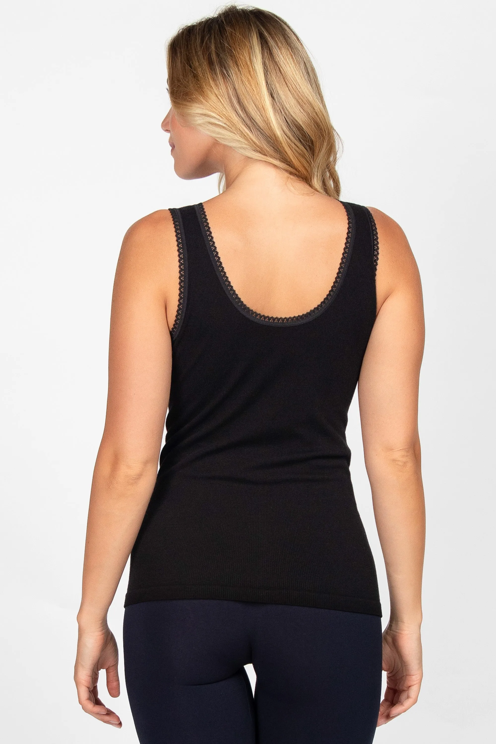 Reversible Ribbed V-Scoop Tank with Lace Trim