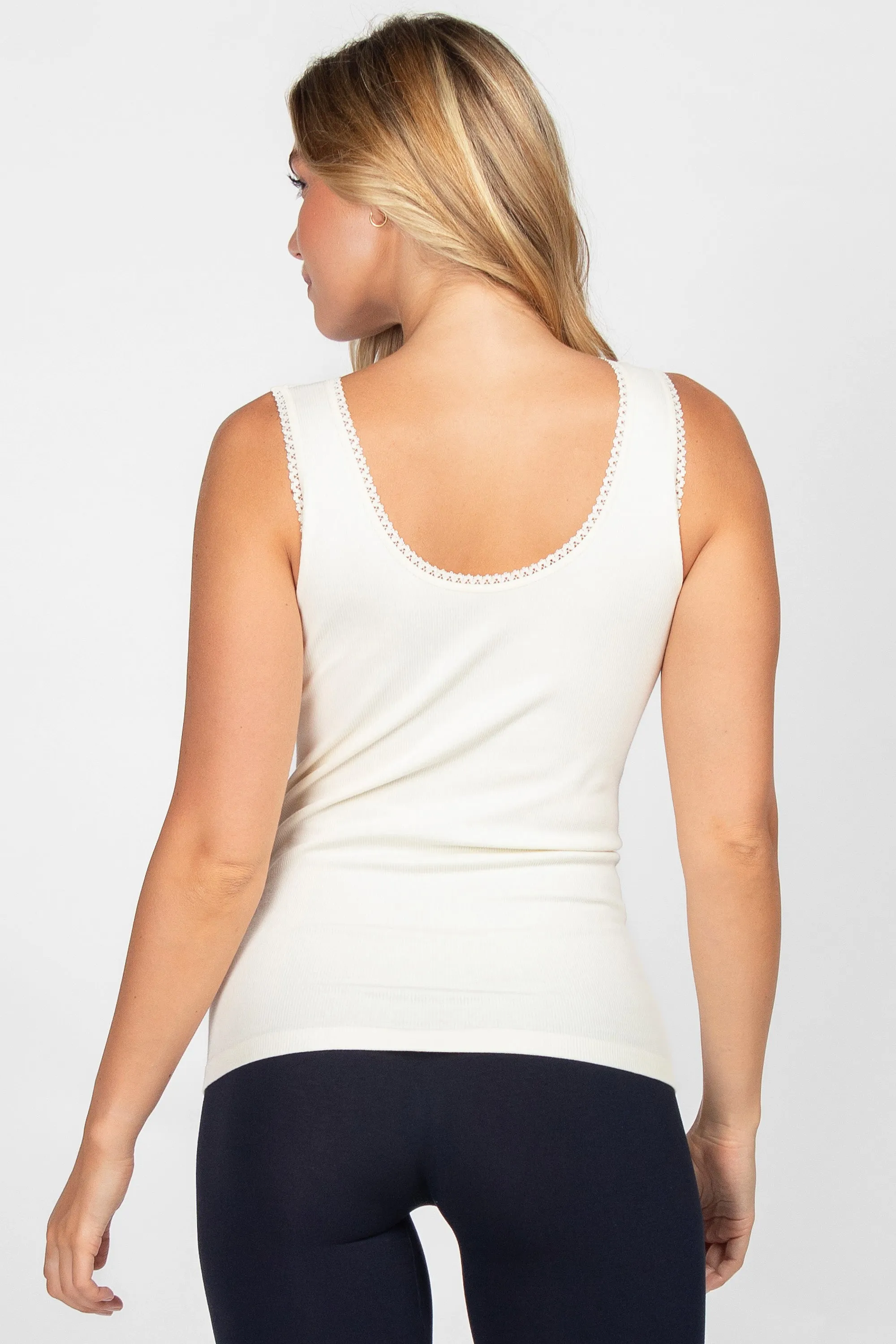 Reversible Ribbed V-Scoop Tank with Lace Trim