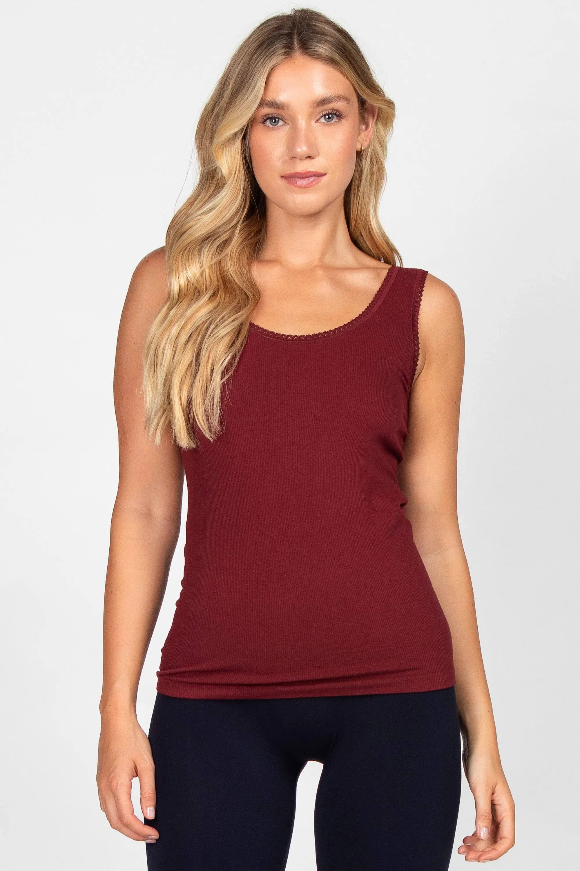 Reversible Ribbed V-Scoop Tank with Lace Trim