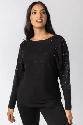 Rhinestone Studded Dolman Sweater