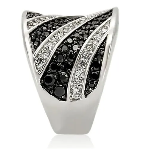 Rhodium   Ruthenium Brass Ring with AAA Grade CZ in Jet for Women Style 0W242