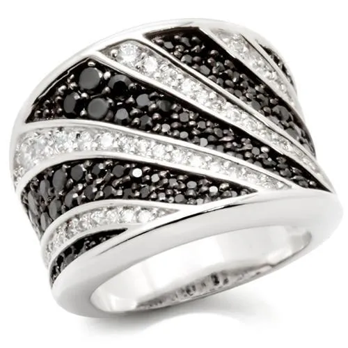 Rhodium   Ruthenium Brass Ring with AAA Grade CZ in Jet for Women Style 0W242