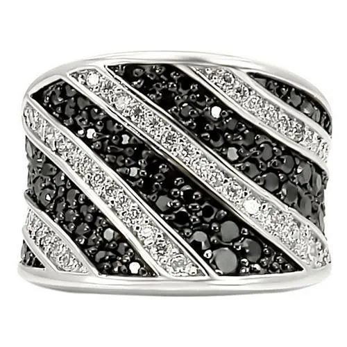 Rhodium   Ruthenium Brass Ring with AAA Grade CZ in Jet for Women Style 0W242