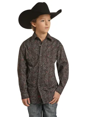 Rock & Roll Cowboy Boy's Black & Red Paisley Long Sleeve Western Shirt B8S1301