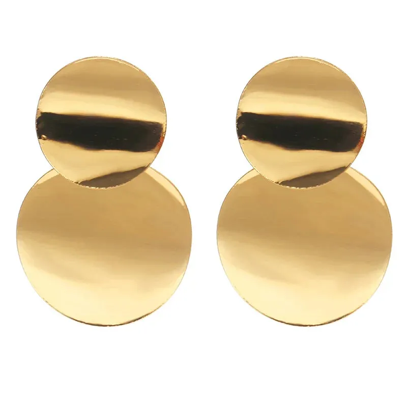 Round Metal Drop Gold Statement Earring for Women - Fashion Accessory