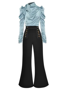 Ruched Blouse & Flared Pants Set