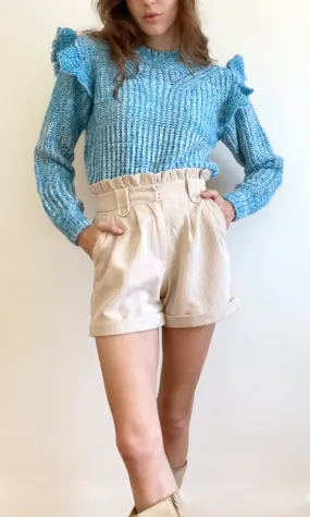 Ruth Ruffled Shoulder Sweater in Blue - FINAL SALE