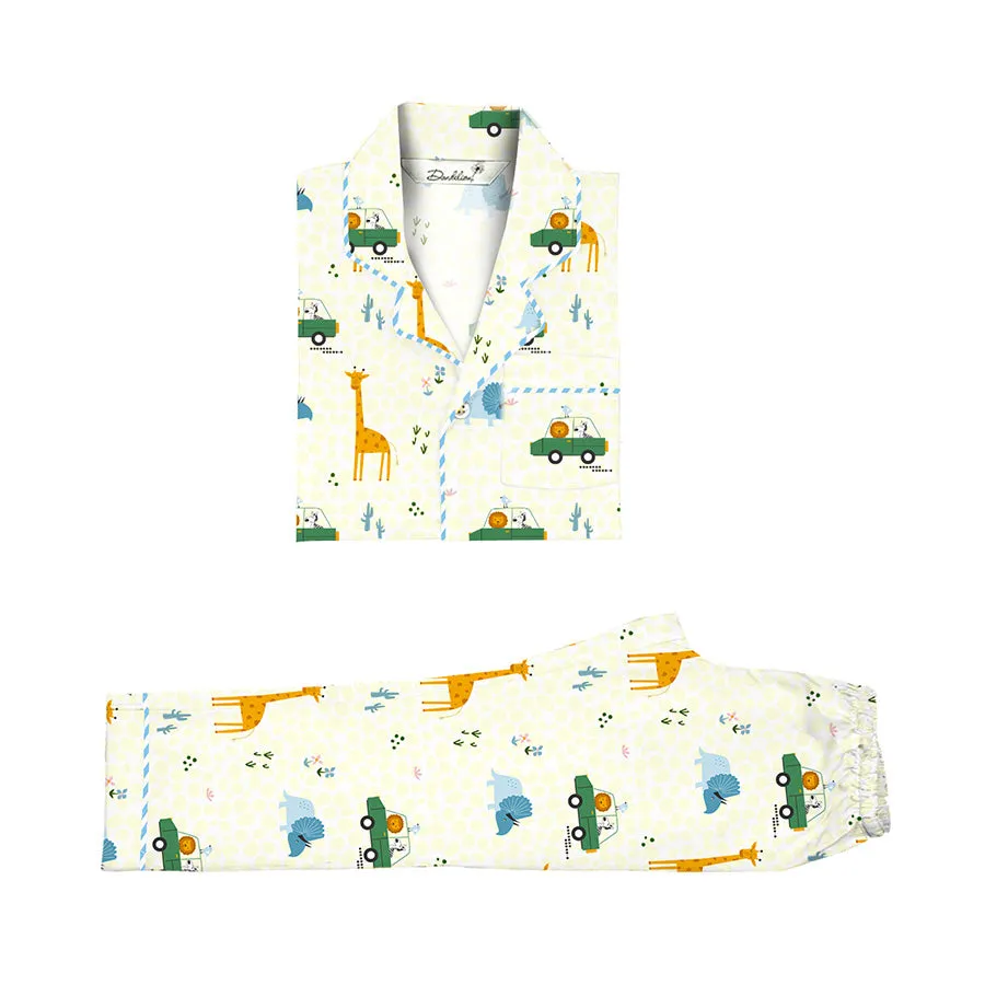 Safari Cotton Notched Pyjama Set For Kid's