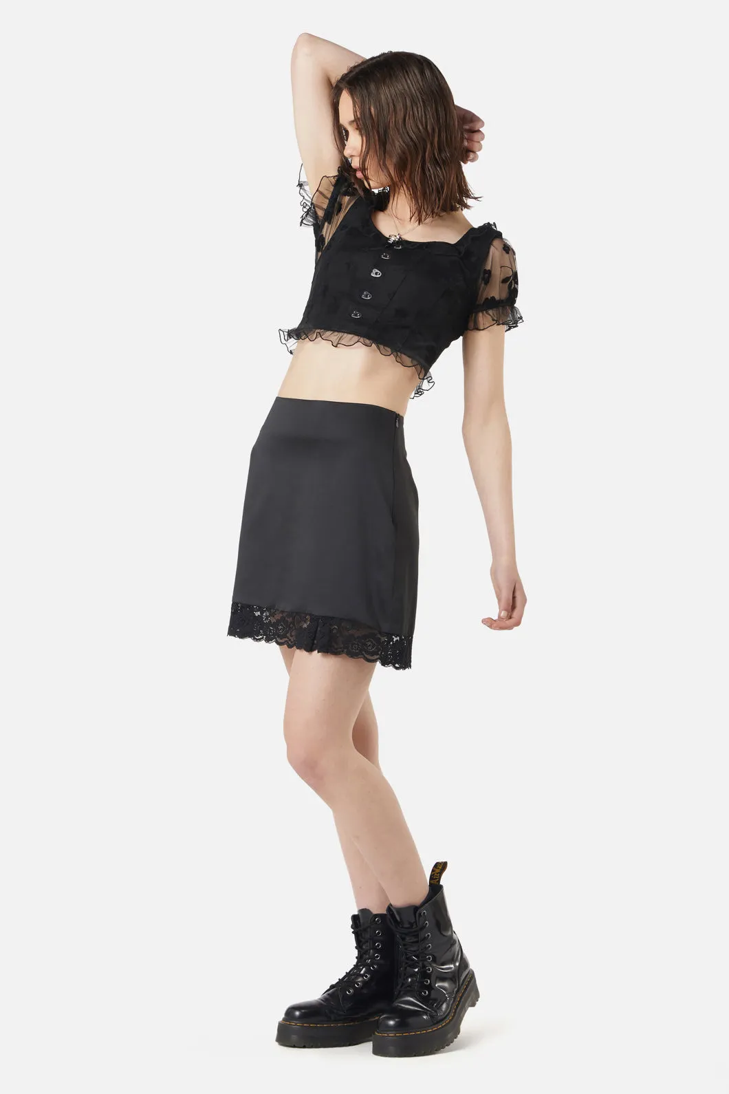 Satin Lace Slip Mini Skirt