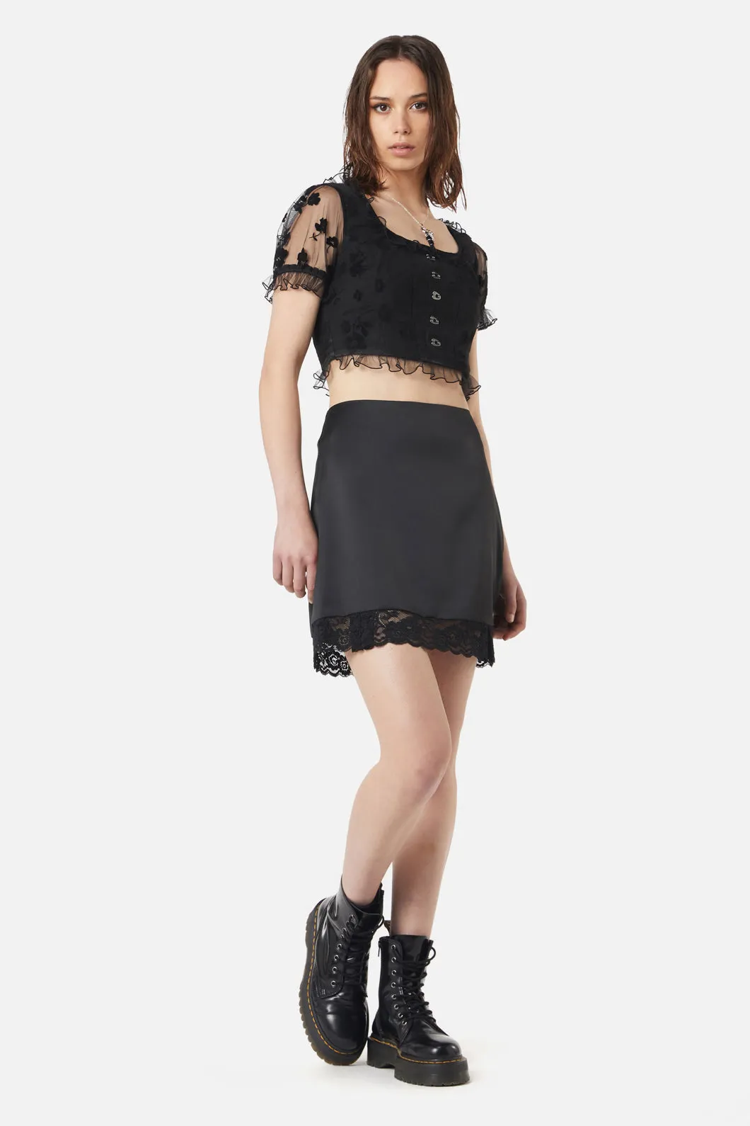 Satin Lace Slip Mini Skirt