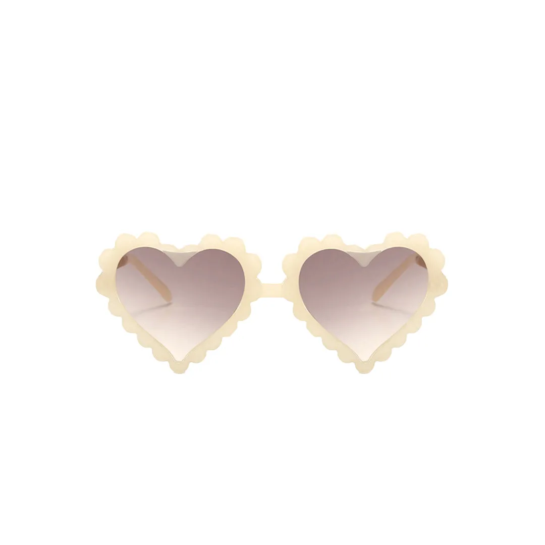 Scalloped Heart Sunglass, Cream and Gold