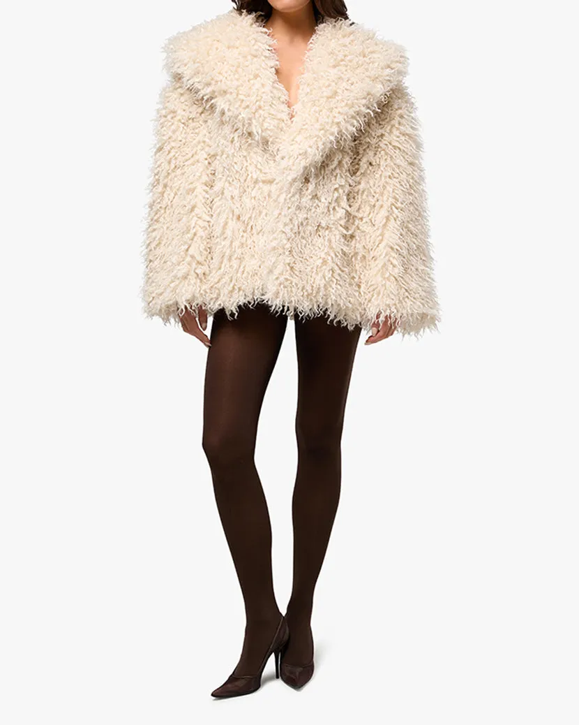 Shawl Collar Faux Fur Coat