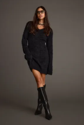 Shiloh Black V-Neck Sweater Mini Dress