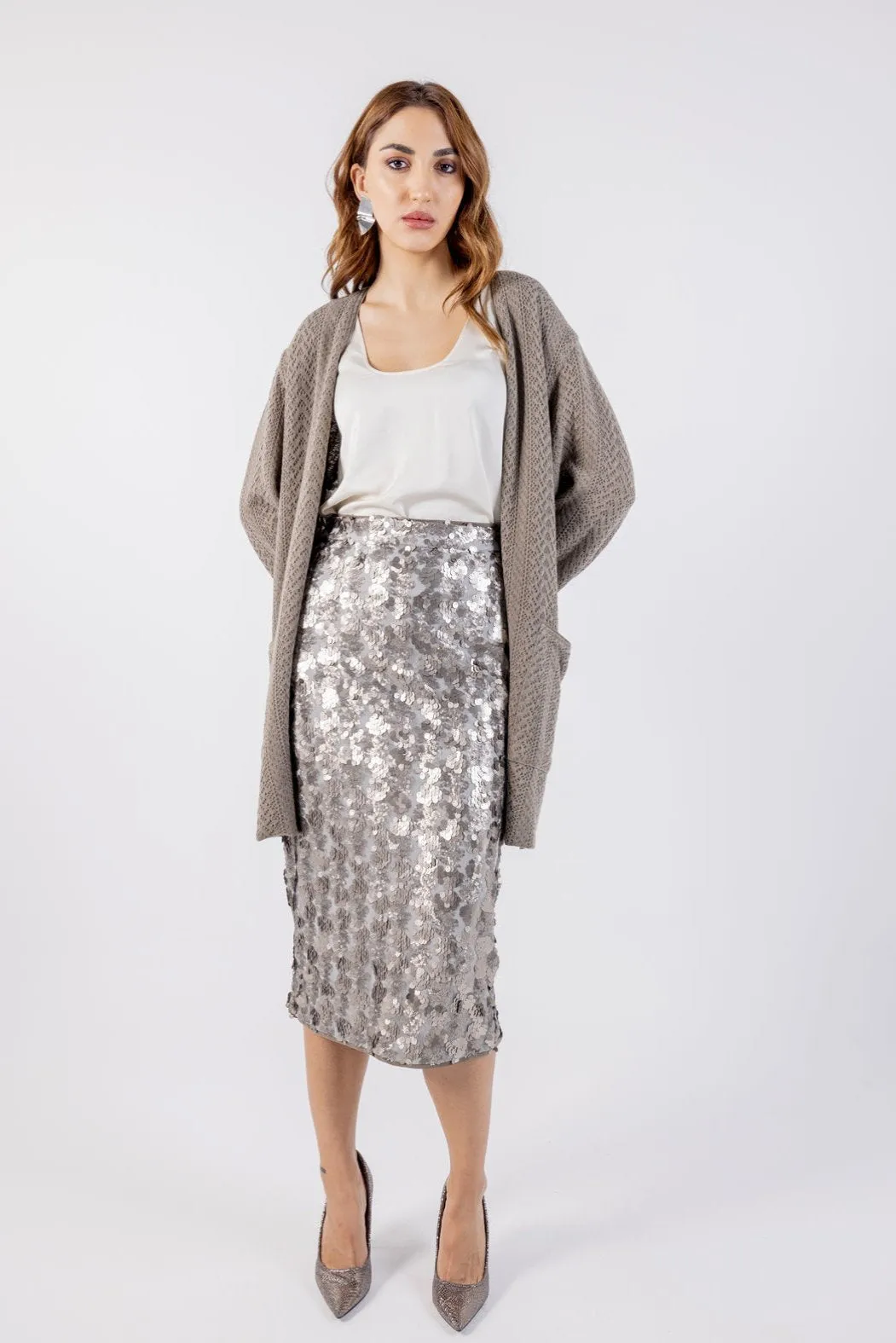 Shimmering Sequin Pencil Skirt