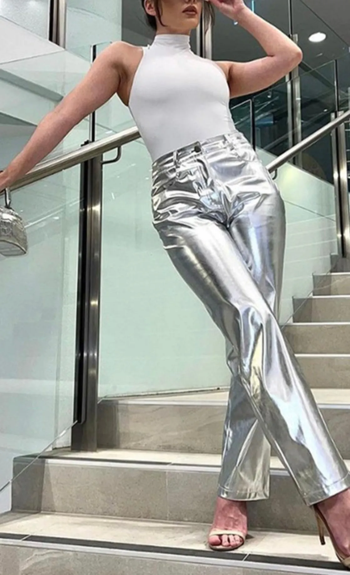 Shiny Faux Leather Pants